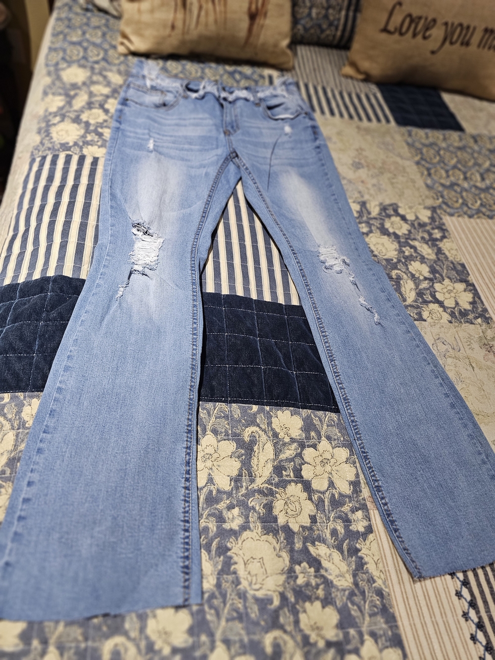 Lucky & Blessed Light Blue Distressed Flare Boot-cur Jeans